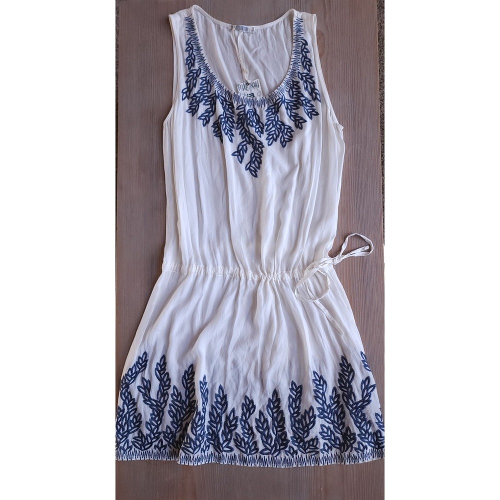 NWT Monoreno Womens L Beach Boho Coastal Embroider Floral Dress White Swim Cover